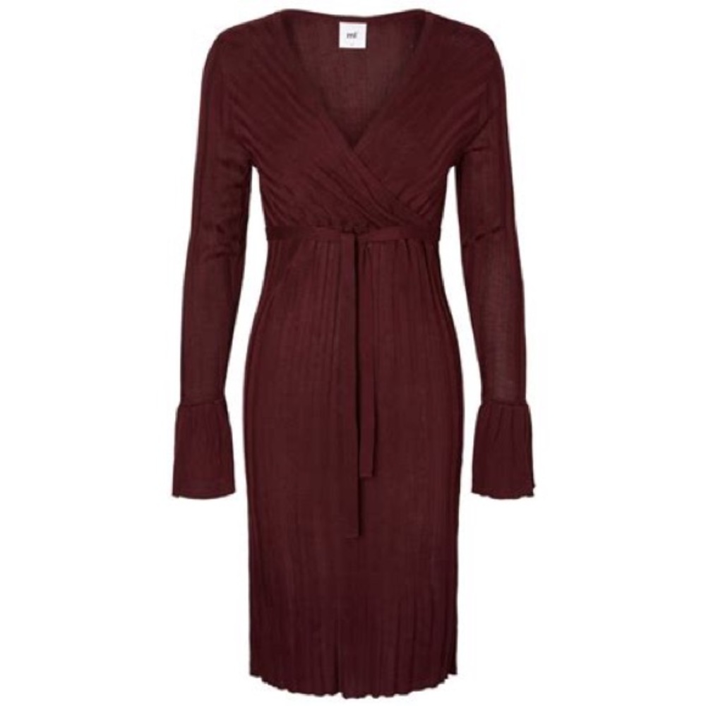 Mamalicious Nursing Faux Wrap Dress Burgundy Sz S